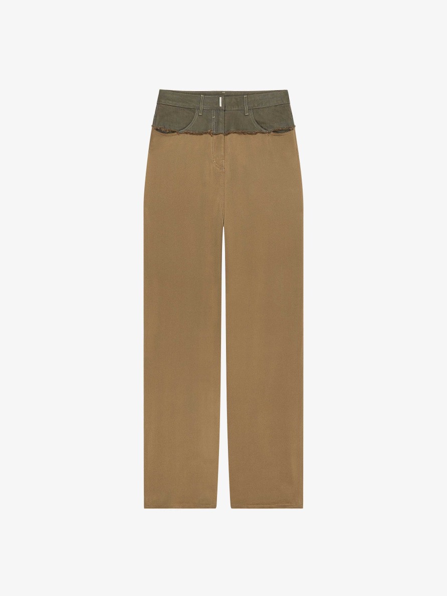 Women Givenchy Pants | Oversized Jeans In Mixed Denim Dark Khaki