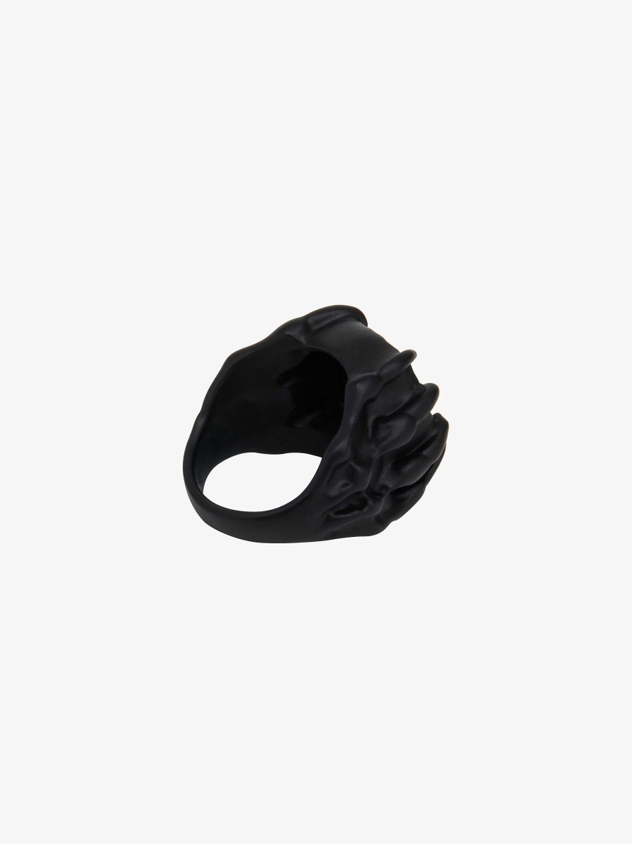 Men Givenchy Jewelry | G Skull Ring In Enamel With Crystal Black