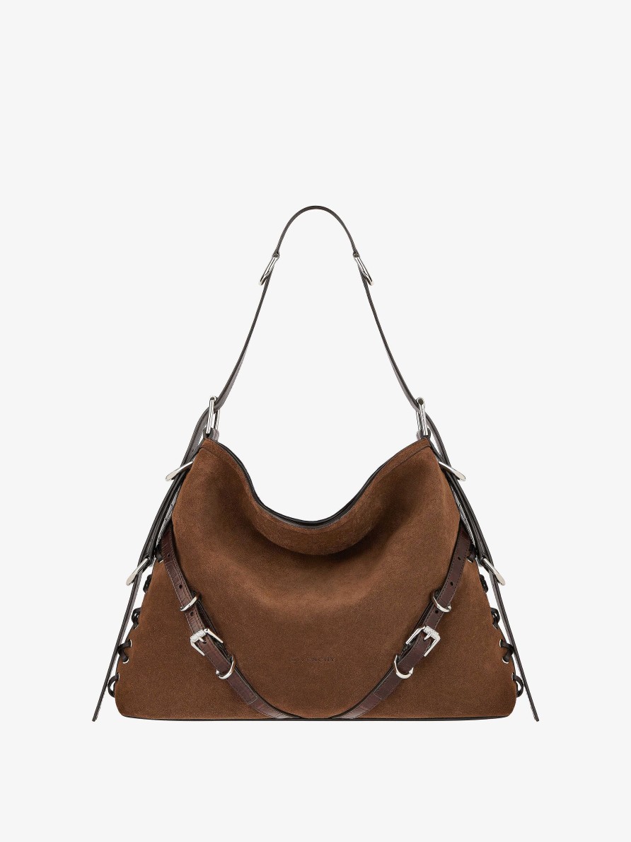 Women Givenchy Voyou | Medium Voyou Boyfriend Bag In Corset Style Suede Walnut Brown