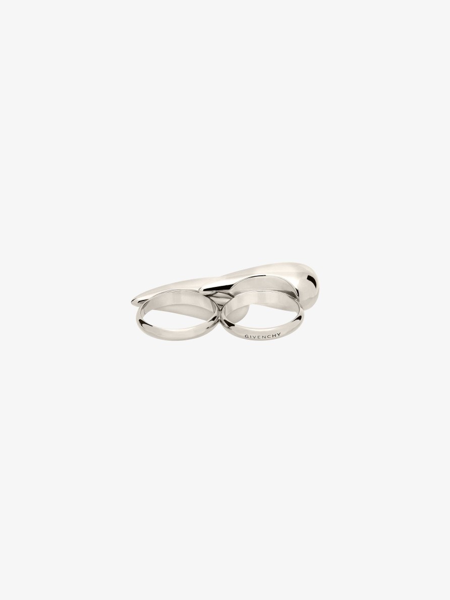 Men Givenchy Jewelry | G Tears Double Fingers Ring In Metal Silvery