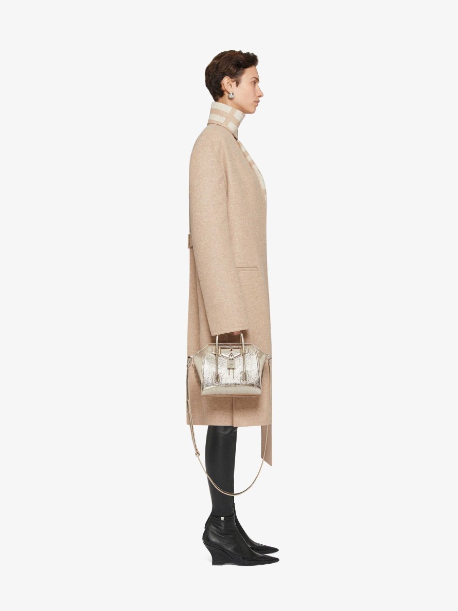 Women Givenchy Jackets & Coats | Coat In Double Face 4G Wool With Scarf Hazel/Beige