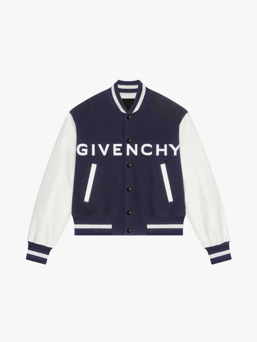 Men Givenchy Outerwear & Blousons | Givenchy Varsity Jacket In Wool And Leather Navy/White