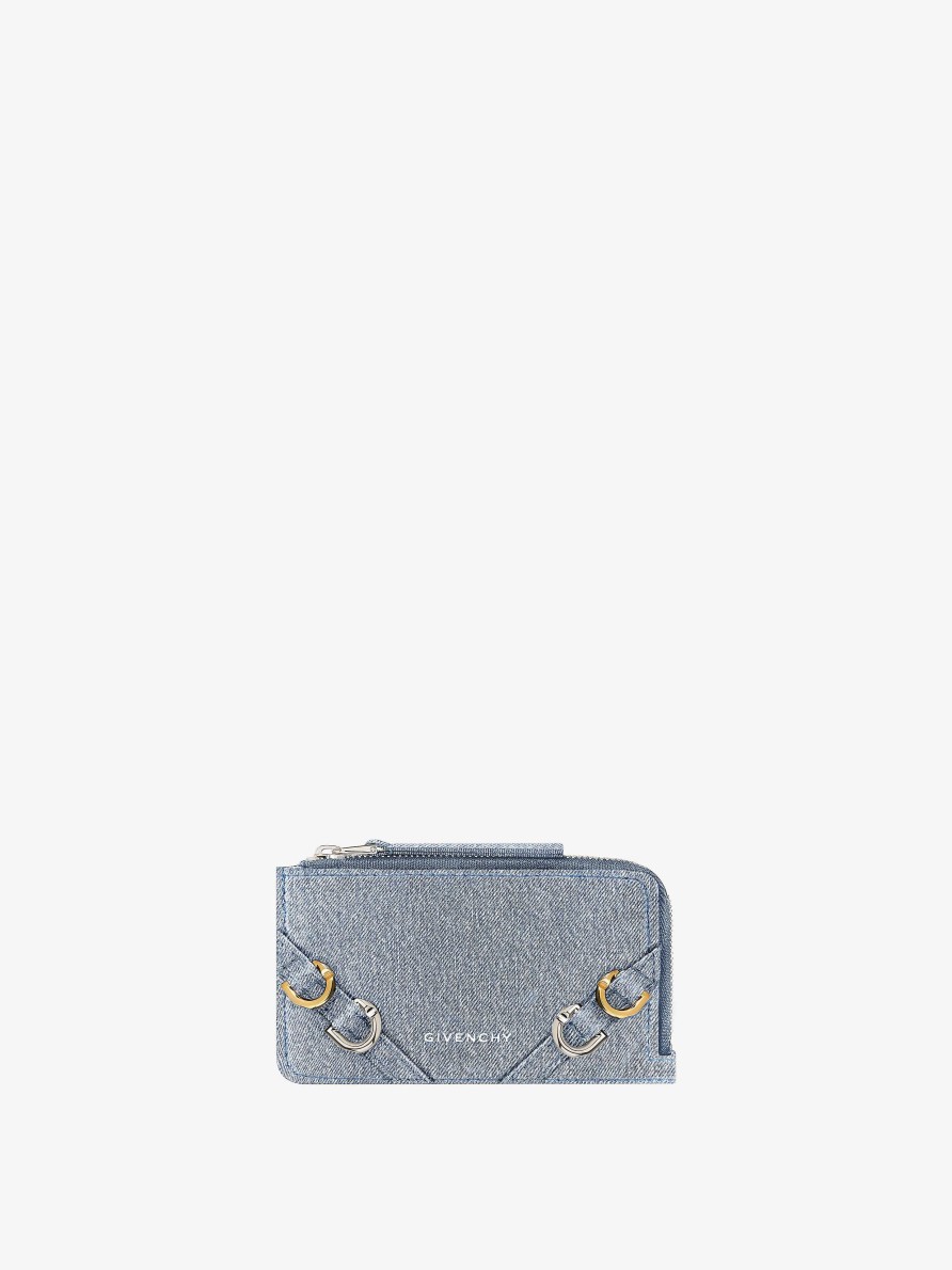 Women Givenchy Small Leather Goods | Voyou Zipped Card Holder In Denim Medium Blue