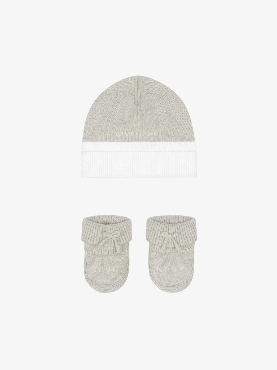 Men Givenchy Baby (1 Month To 3 Years) | Givenchy Cotton And Cashmere Hat And Slippers Set Grey/White