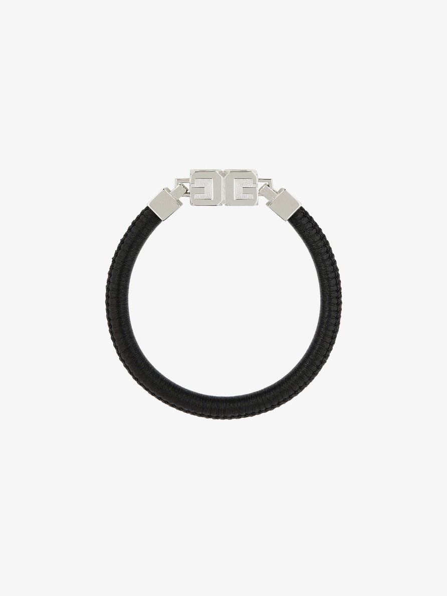 Men Givenchy Jewelry | G Cube Bracelet In Leather And Metal Black/Silvery