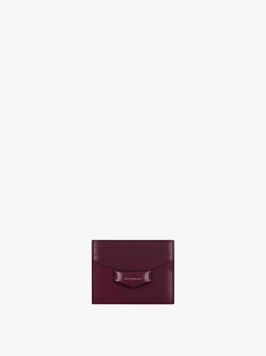 Women Givenchy Small Leather Goods | Antigona Card Holder In Box Leather Oxblood Red