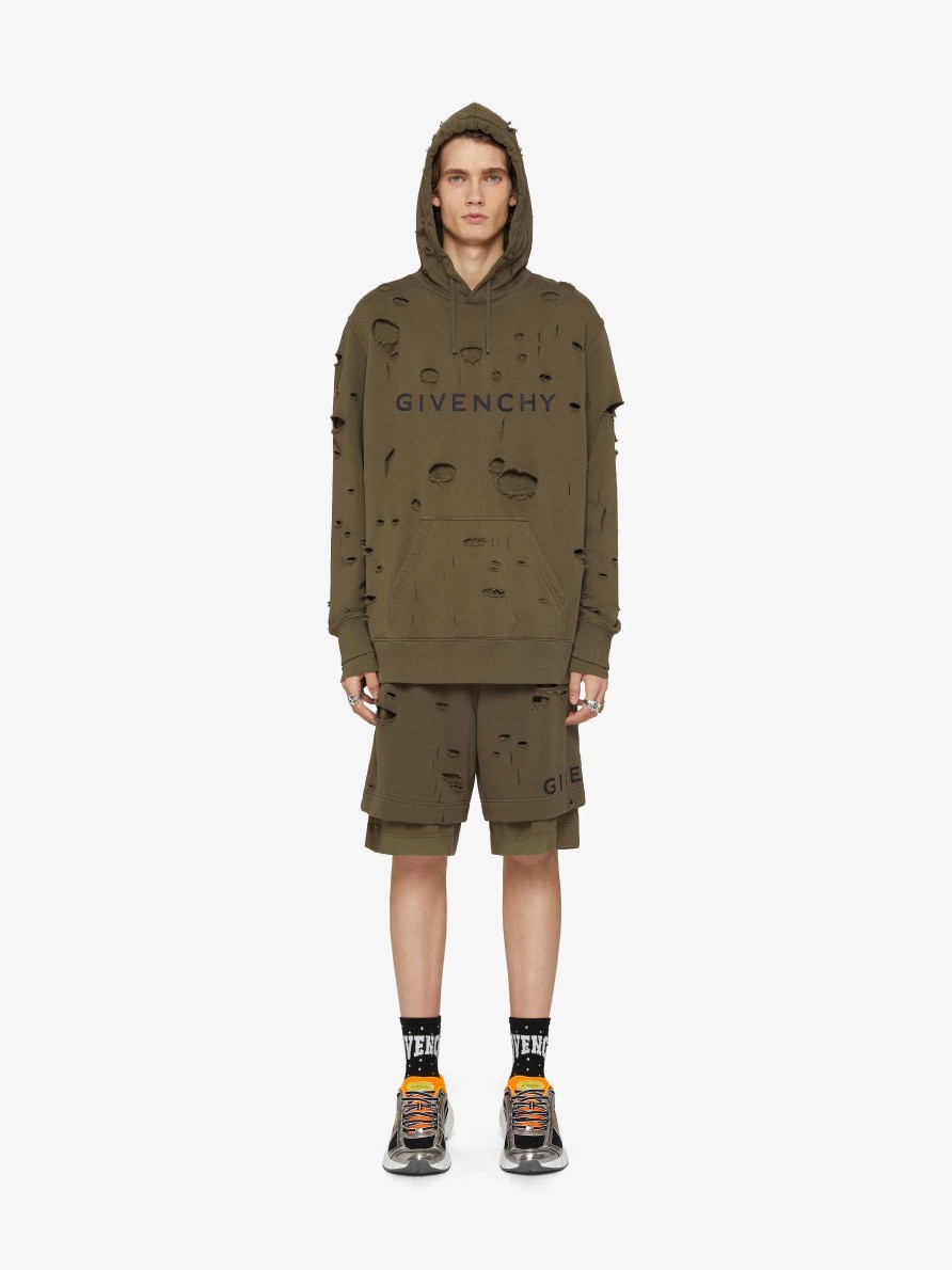 Men Givenchy Shorts | Givenchy Bermuda Shorts In Felpa With Destroyed Effect Khaki