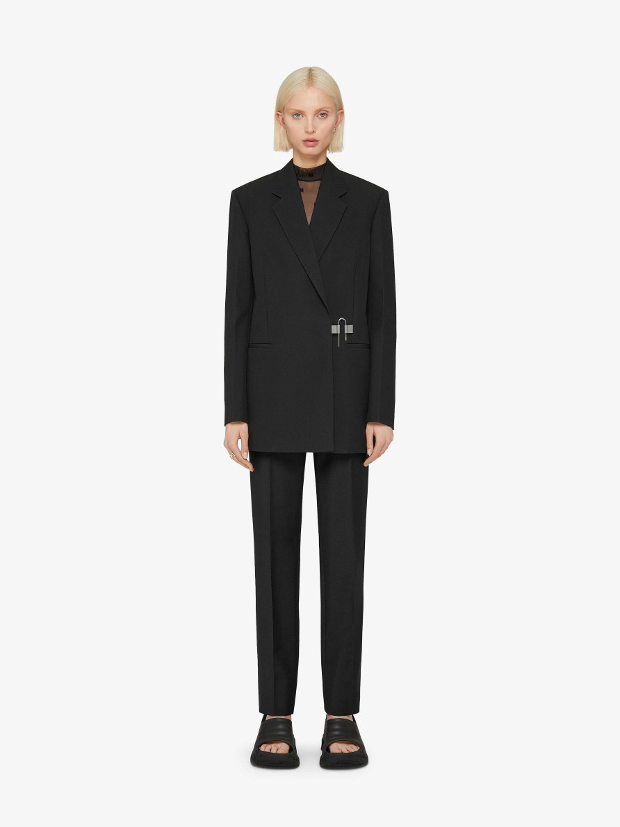 Women Givenchy Jackets & Coats | U-Lock Slim Fit Jacket In Wool And Mohair Black/Silvery