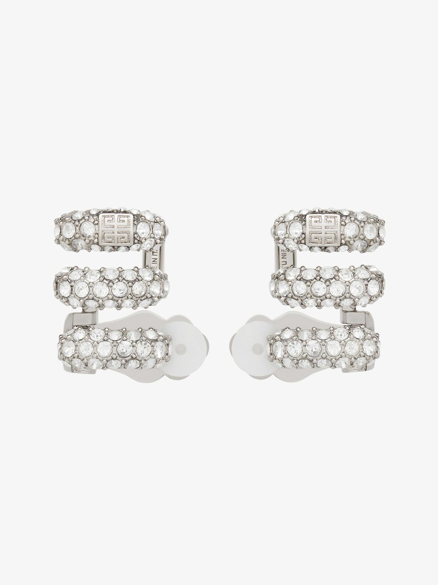 Women Givenchy Jewelry | Stitch Clip Earrings In Metal With Crystals Silvery