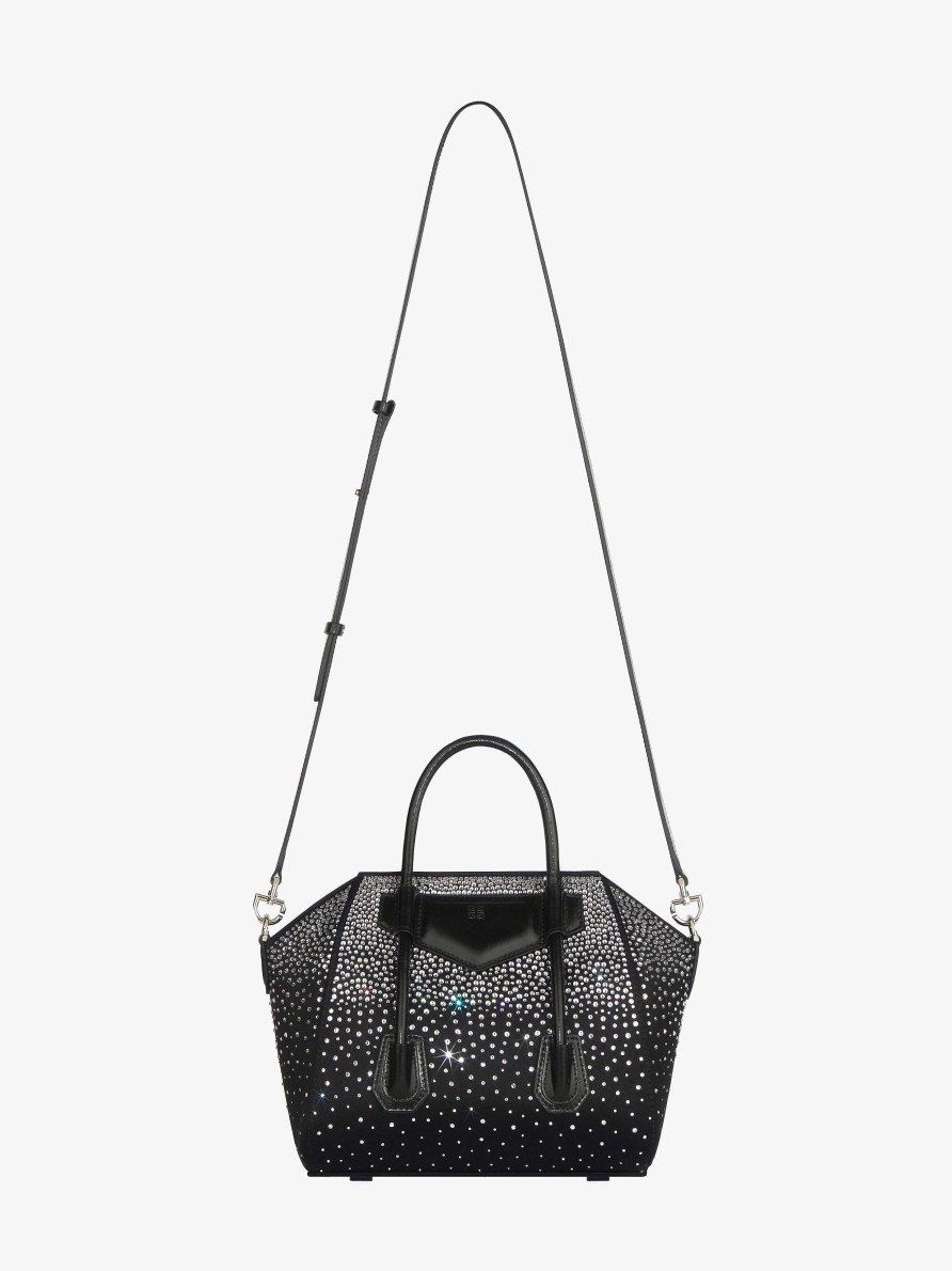 Women Givenchy Antigona | Mini Antigona Lock Bag In Satin With Strass Black