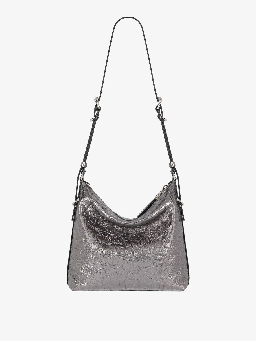 Women Givenchy Voyou | Voyou Crossbody Bag In Laminated Leather Silvery Grey