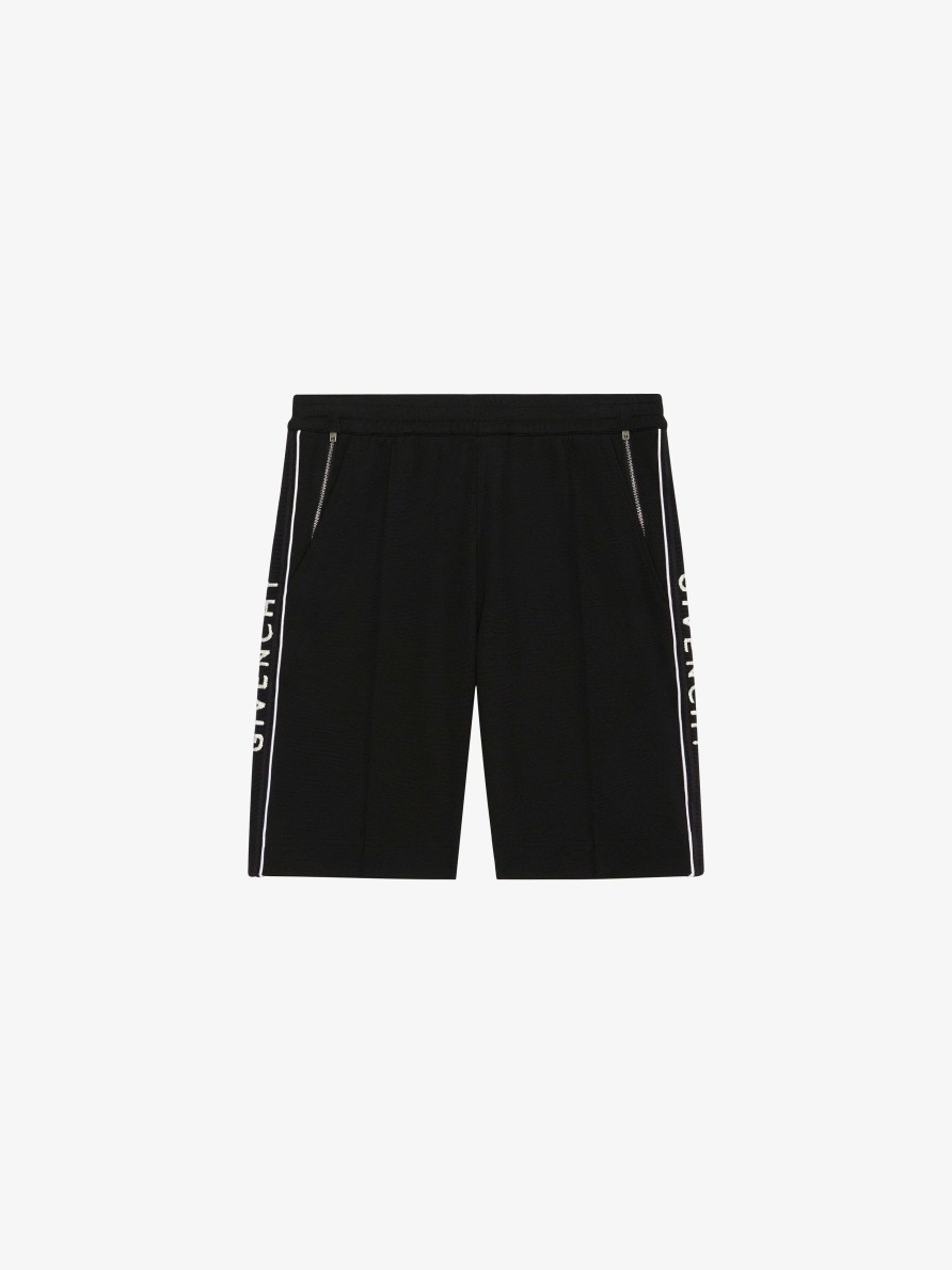 Men Givenchy Shorts | Bermuda Shorts In Fleece With Givenchy Bands Black