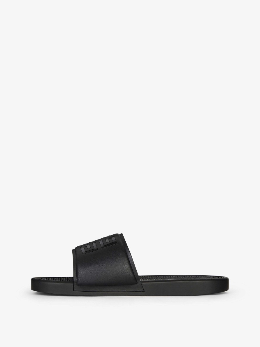 Men Givenchy Slides & Sandals | Slide Flat Sandals In Synthetic Leather Black/White