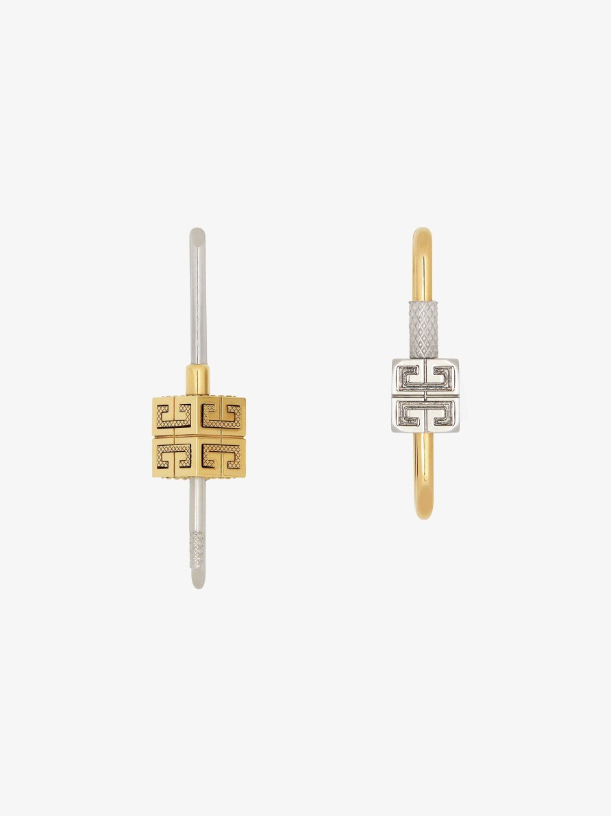 Men Givenchy Jewelry | Lock Asymmetrical Earrings In Metal Golden/Silvery