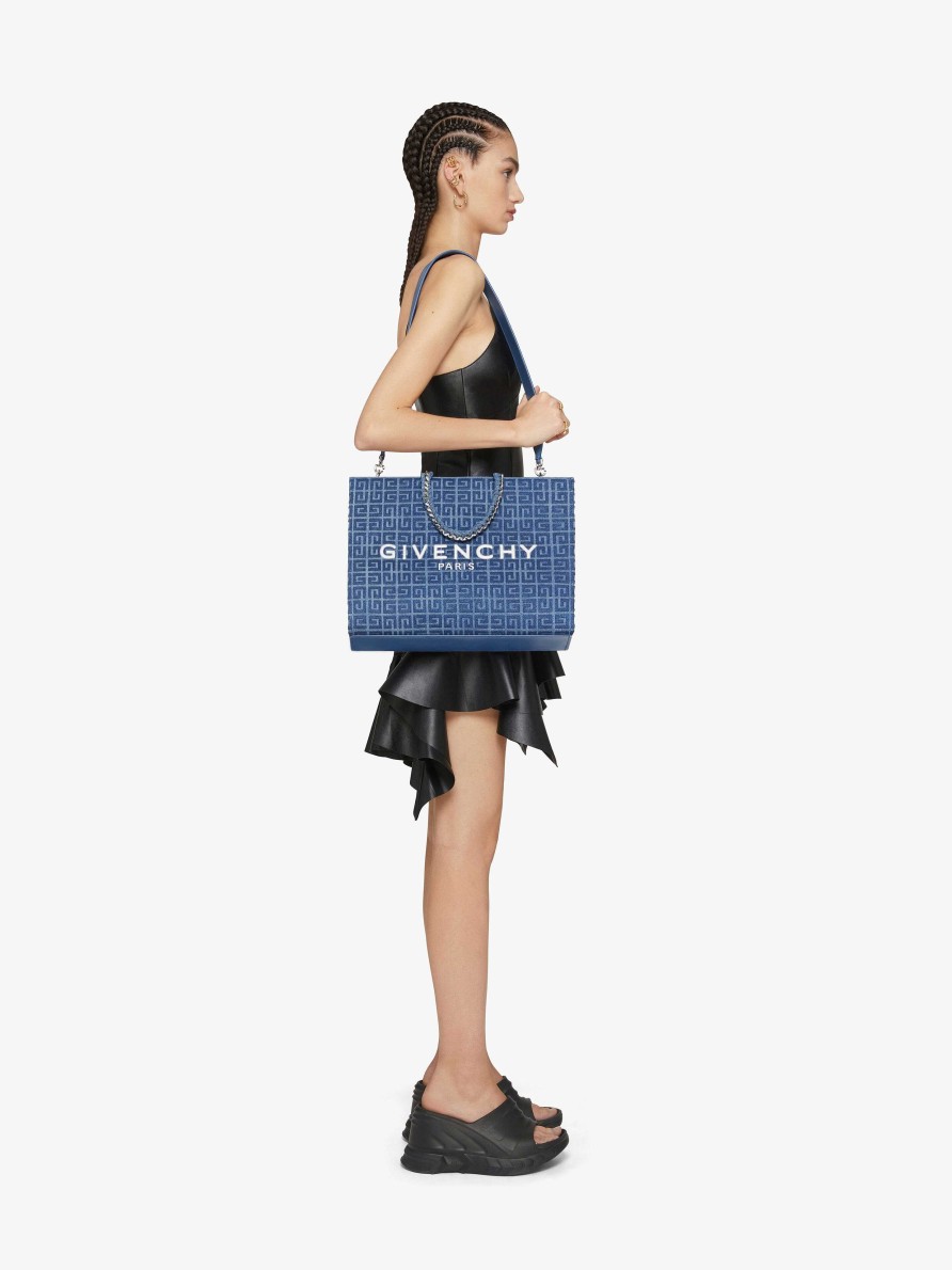 Women Givenchy G-Tote | Medium G-Tote Shopping Bag In 4G Denim With Chain Medium Blue