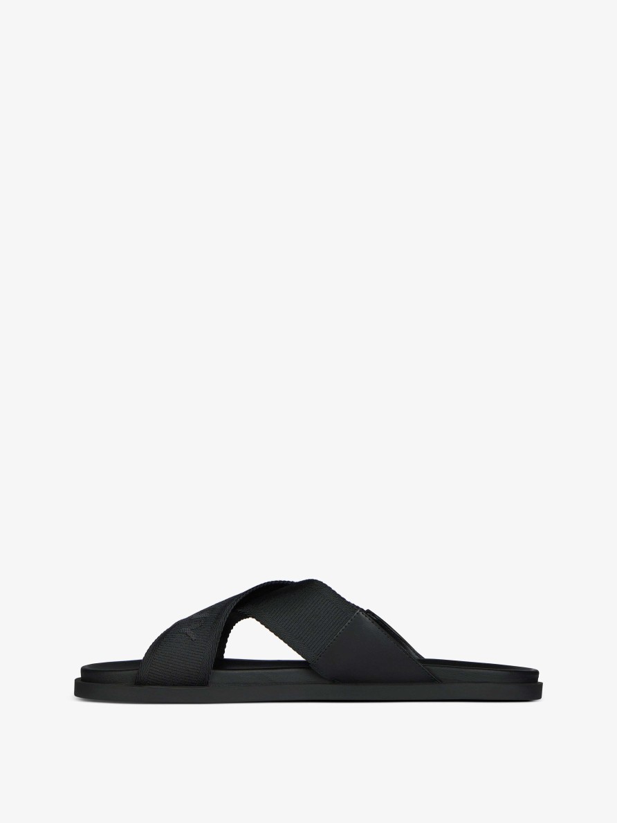 Men Givenchy Slides & Sandals | G Plage Sandals With Crossed Straps In Webbing Black