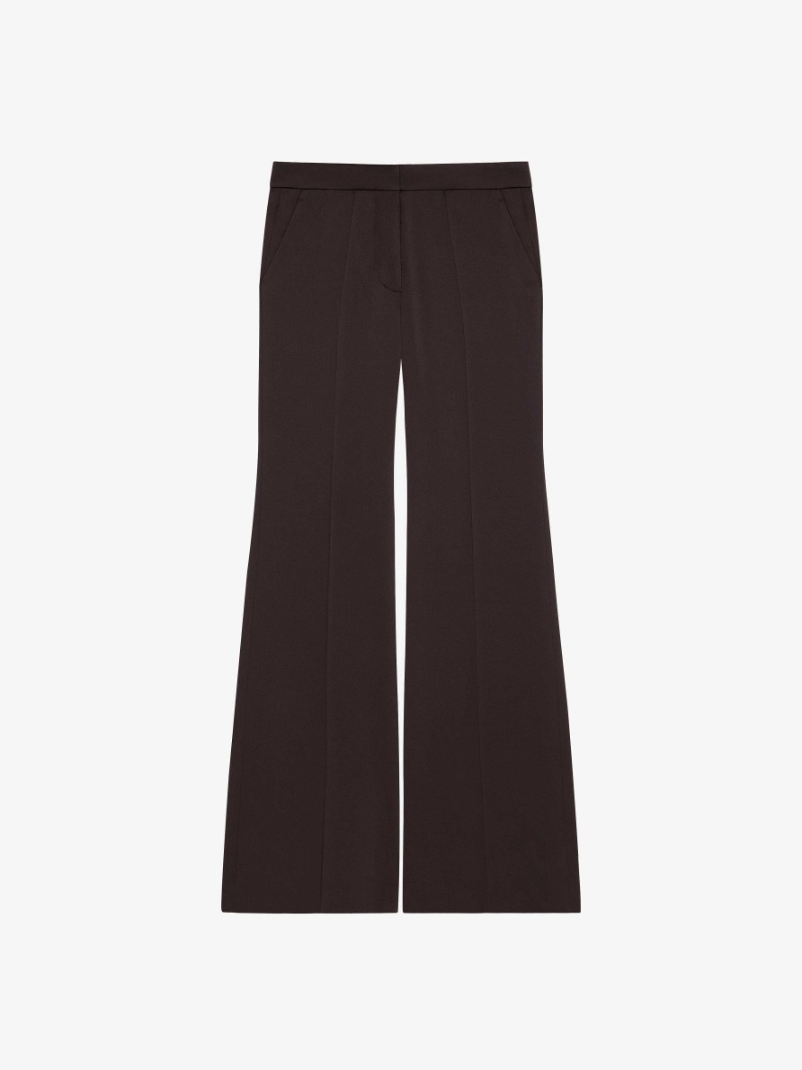 Women Givenchy Pants | Flare Tailored Pants In Crepe With Satin Back Dark Brown