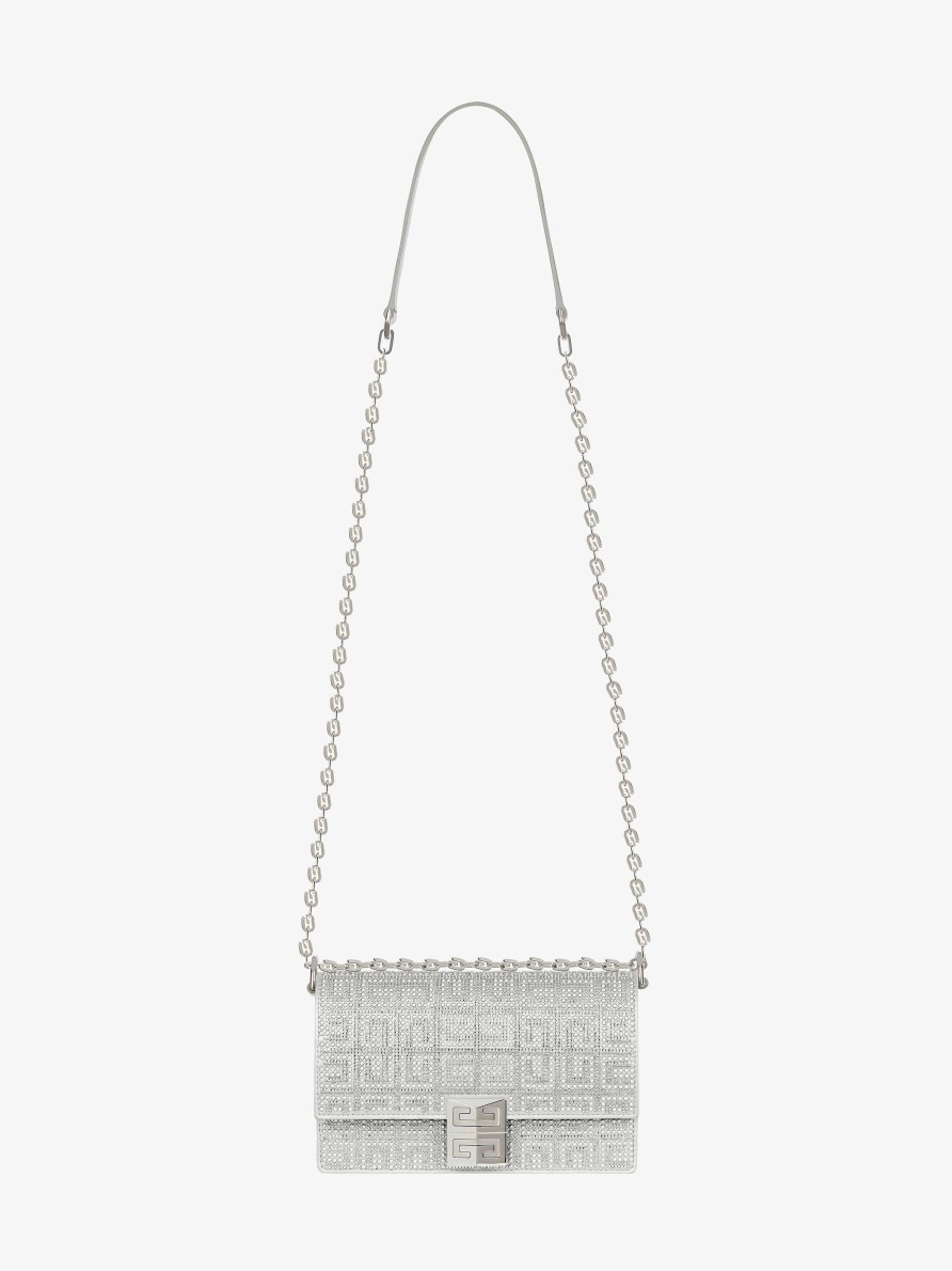 Women Givenchy 4G | Small 4G Bag In Satin With 4G Studs And Strass Silvery Grey