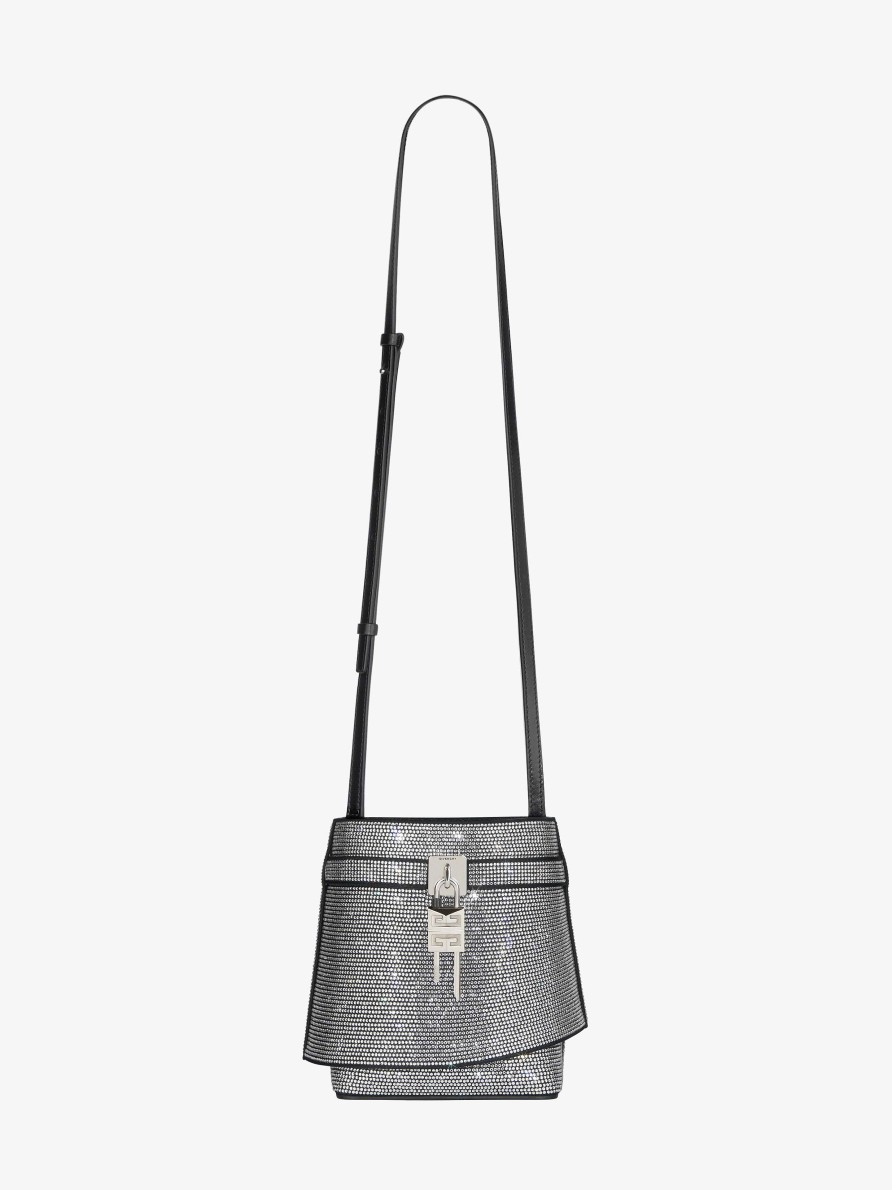 Women Givenchy Mini & Micro Bags | Shark Lock Bucket Bag In Leather With Strass Black