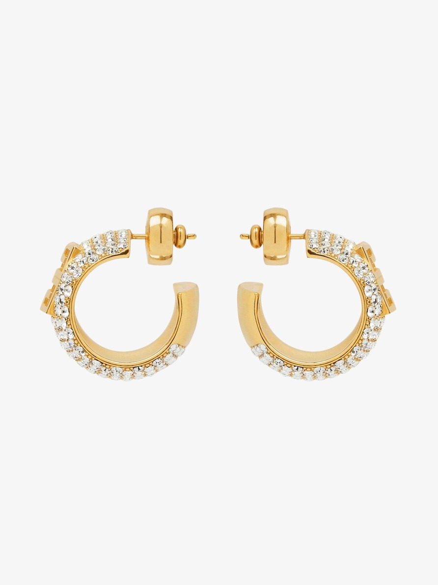 Women Givenchy Jewelry | 4G Earrings In Metal With Crystals Golden Yellow