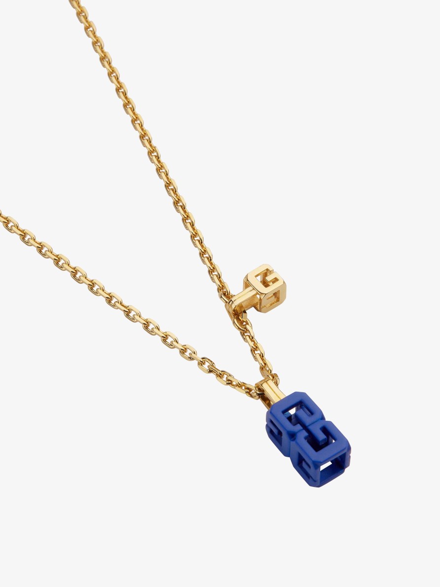 Men Givenchy Jewelry | G Cube Necklace In Metal And Enamel Royal Blue