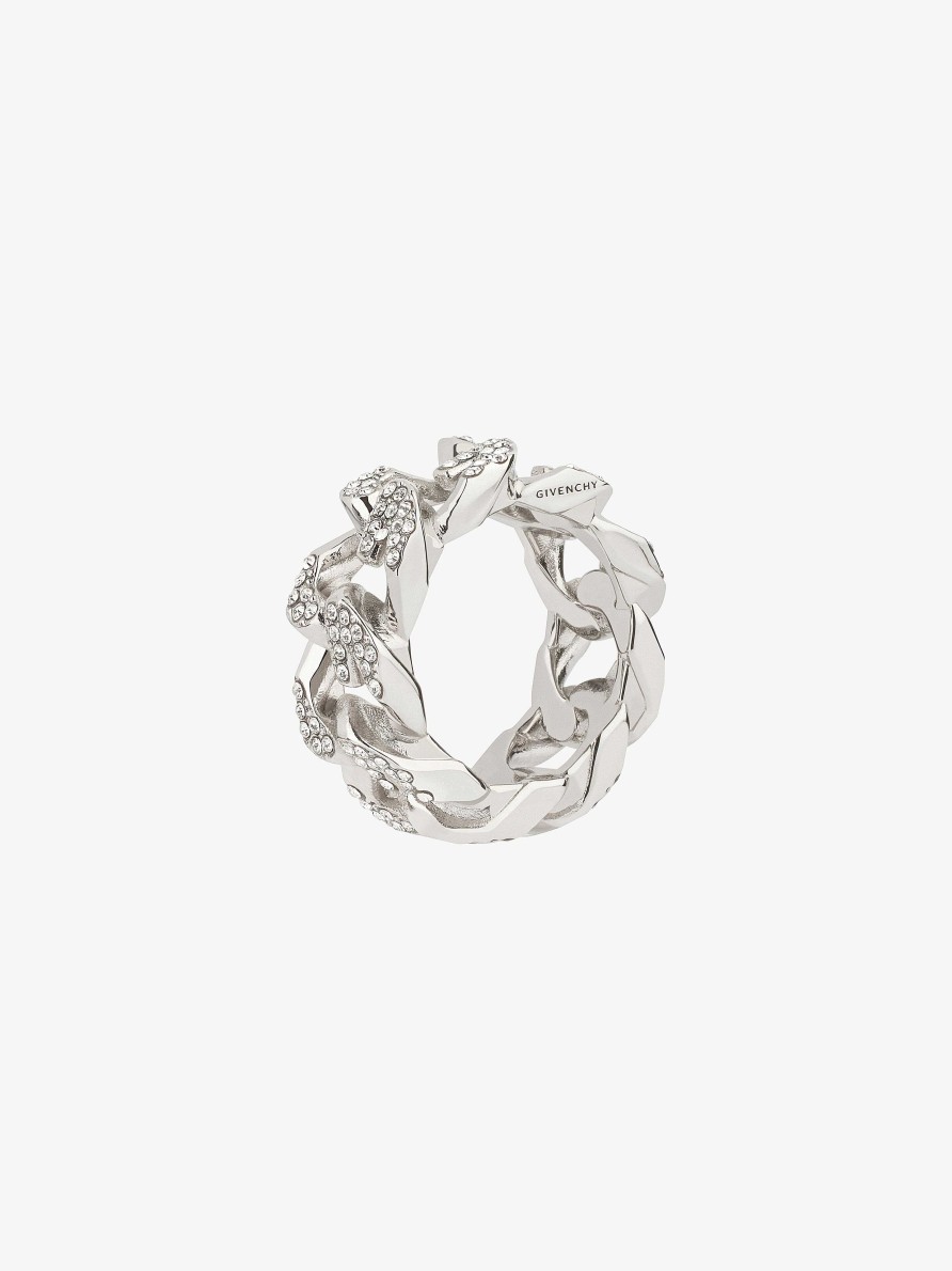 Women Givenchy Jewelry | G Chain Ring In Metal With Crystals Silvery