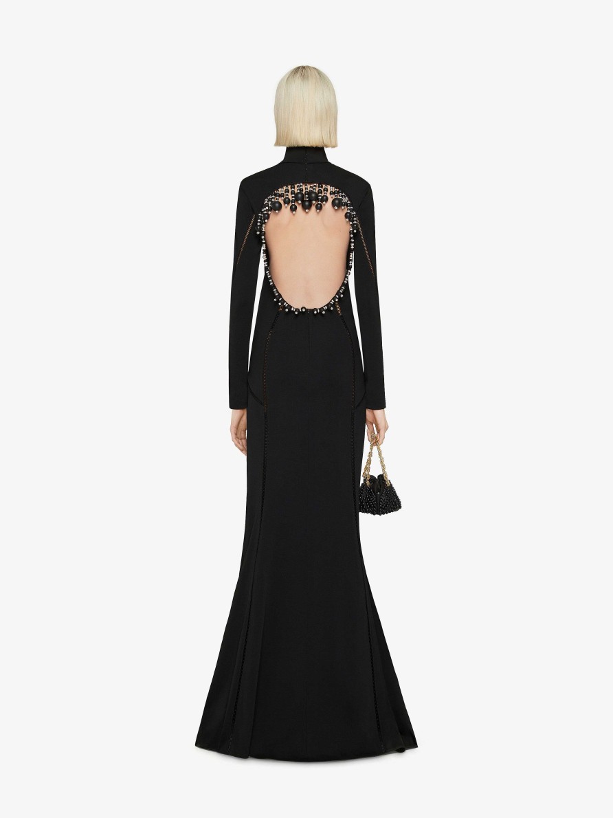 Women Givenchy Dresses | Backless Dress In Knit With Pearls Black