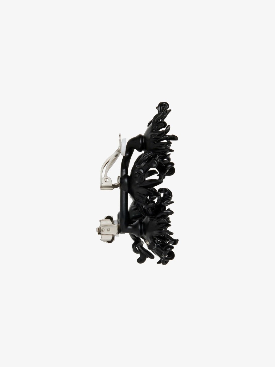 Women Givenchy Jewelry | Daisy Clip Earring In Metal And Enamel With Crystals Black