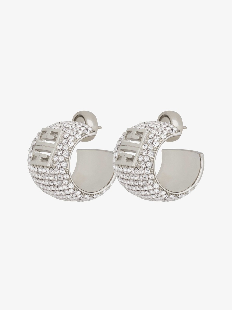 Women Givenchy Jewelry | 4G Earrings In Metal With Crystals Silvery