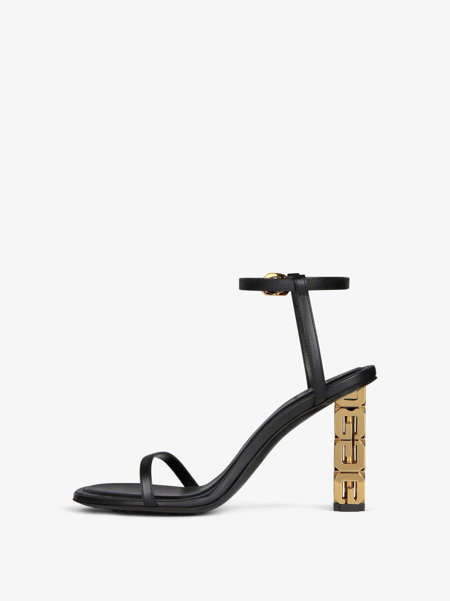 Women Givenchy Heels | G Cube Sandals In Leather Black