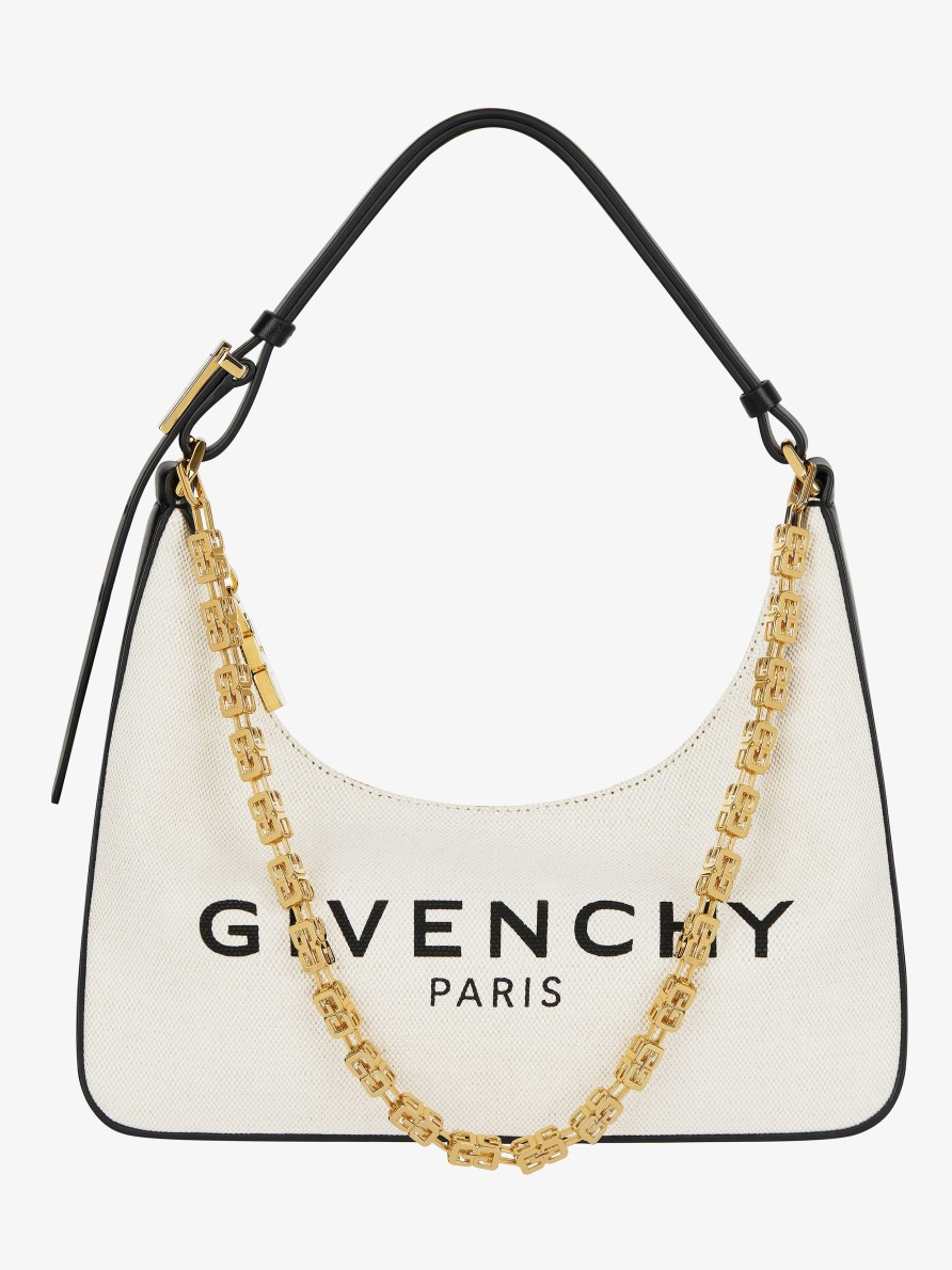 Women Givenchy Shoulder Bags | Small Moon Cut Out Bag In Canvas With Chain Beige/Black