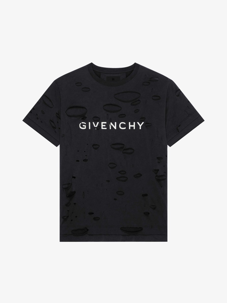 Men Givenchy T-Shirts | Givenchy Oversized T-Shirt In Cotton With Destroyed Effect Faded Black