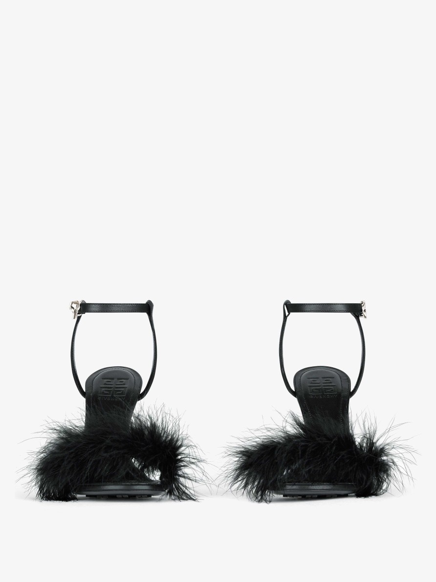 Women Givenchy Heels | G Cube Feather And Leather Sandals Black