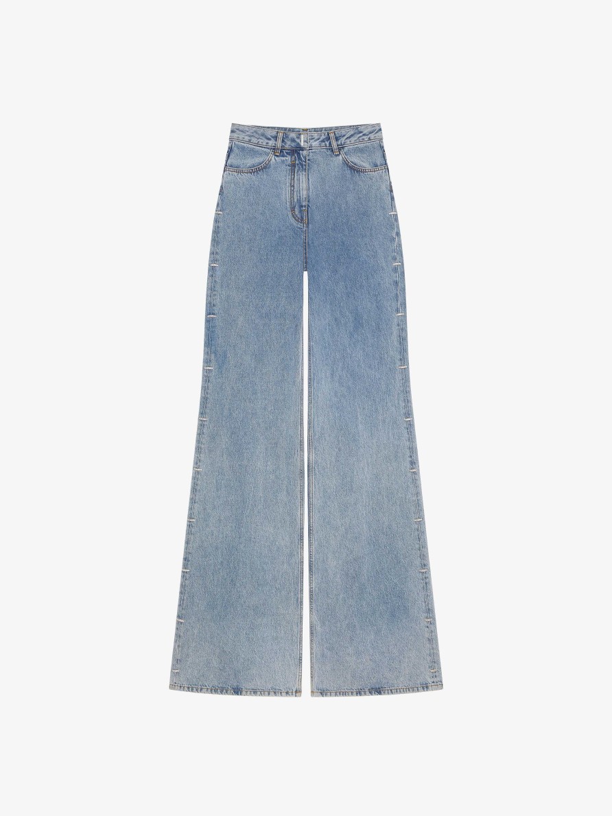 Women Givenchy Pants | Oversized Jeans In Denim With Crystals Light Blue