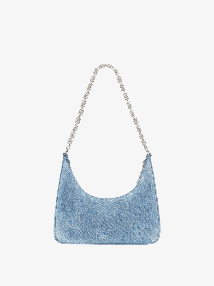 Women Givenchy Shoulder Bags | Small Moon Cut Out Bag In Washed Denim With Chain Medium Blue