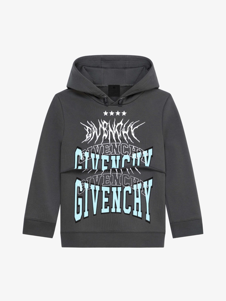 Men Givenchy Boy (4 To 12 Years) | Givenchy Hoodie In Fleece Grey Blue