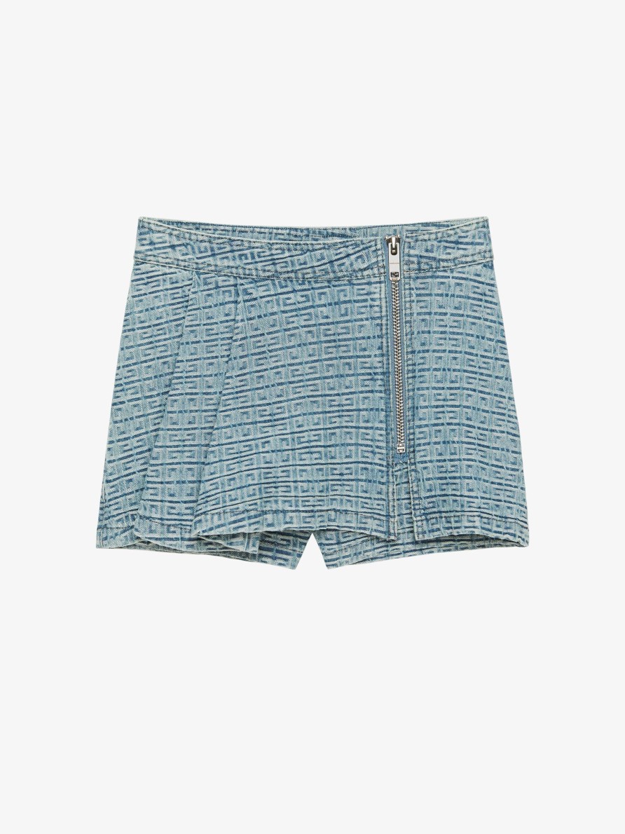 Women Givenchy Girl (4 To 12 Years) | Asymmetrical Skirt Shorts In 4G Denim Denim Blue