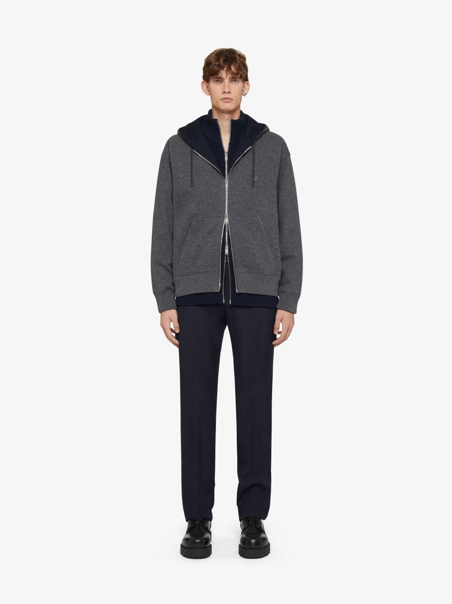 Men Givenchy Sweatshirts & Hoodies | Boxy Fit Hoodie In Wool And Cashmere Medium Grey