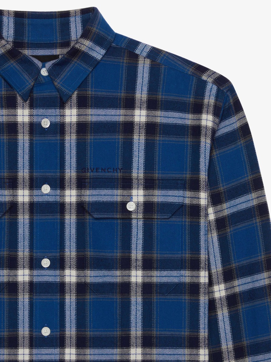 Men Givenchy Shirts | Checked Shirt In Cotton Blue