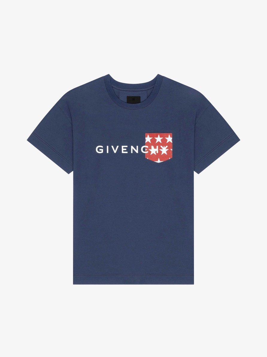 Men Givenchy T-Shirts | Givenchy T-Shirt In Cotton With Pocket Deep Blue