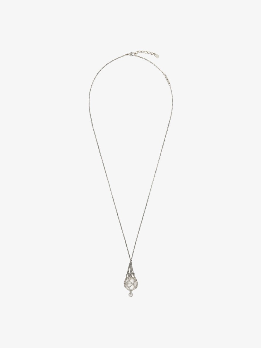 Women Givenchy Jewelry | Pearling Necklace In Metal With Pearls And Crystals White/Silvery