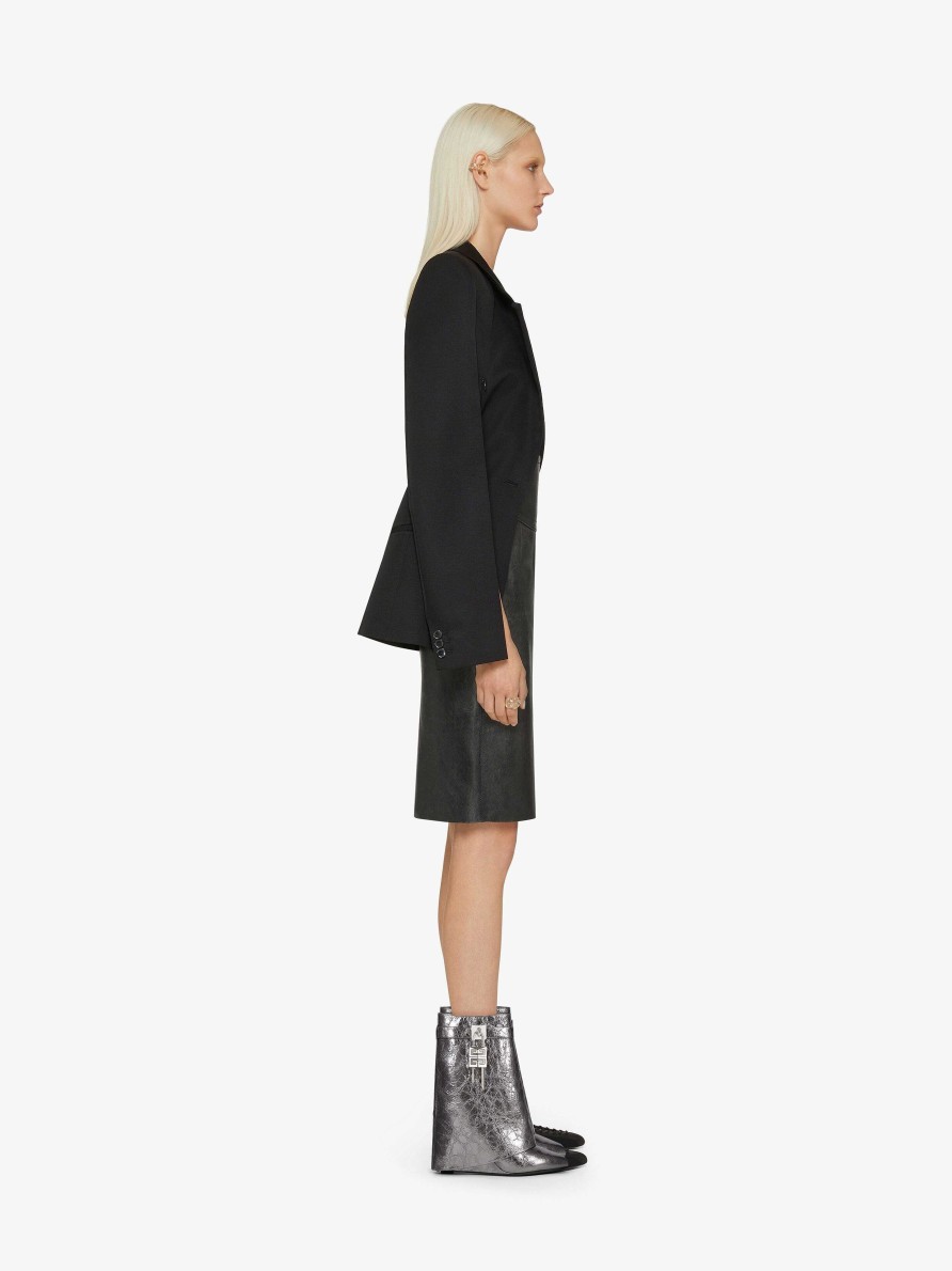 Women Givenchy Boots & Booties | Shark Lock Ankle Boots In Laminated Leather Silvery Grey