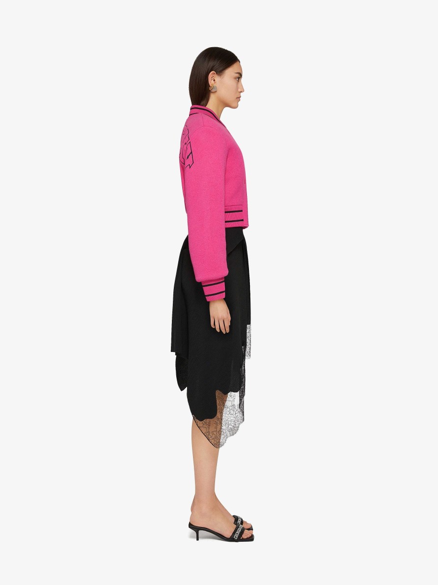 Women Givenchy Outerwear & Blousons | Cropped Varsity Jacket In Wool Pink/Black