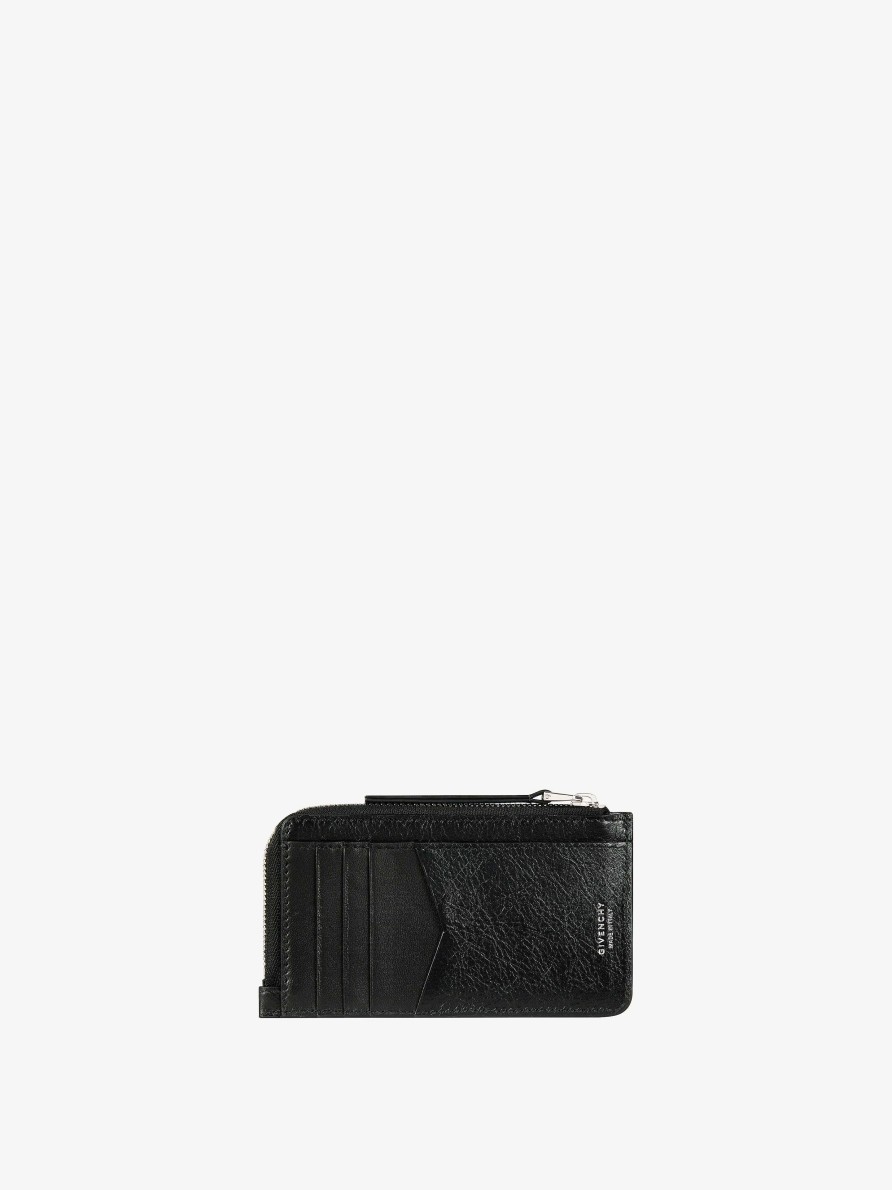 Women Givenchy Small Leather Goods | Voyou Zipped Card Holder In Leather Black