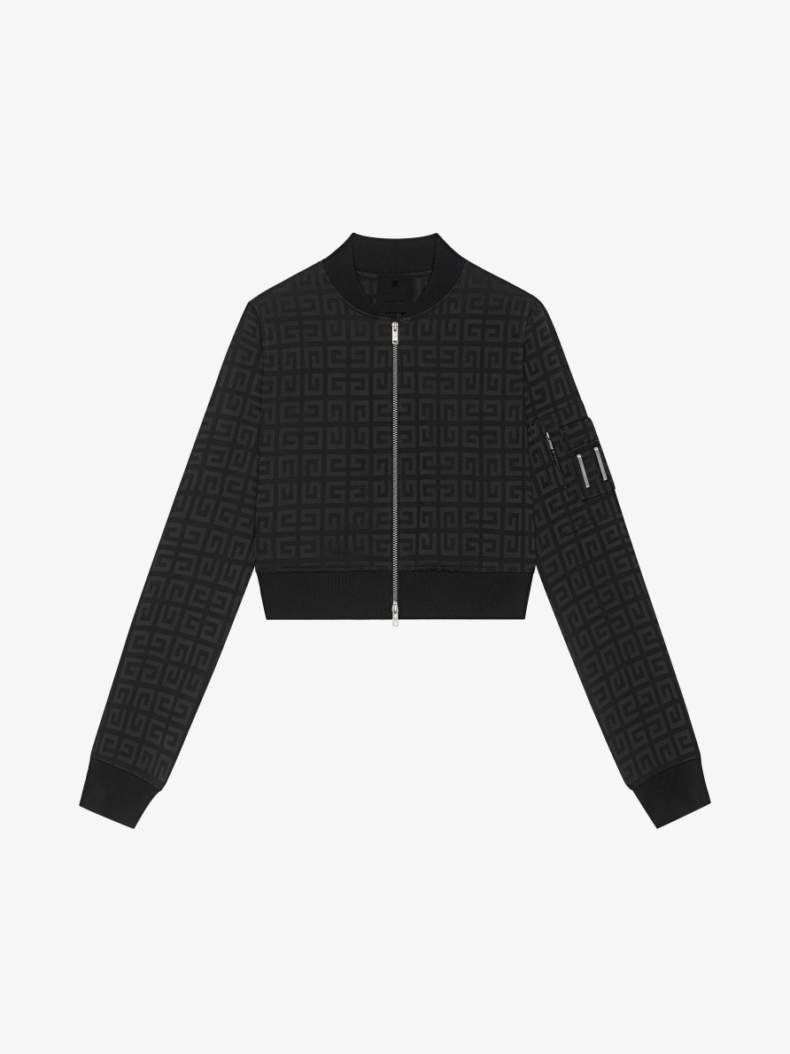 Women Givenchy Outerwear & Blousons | Cropped Bomber Jacket In 4G Jacquard Black