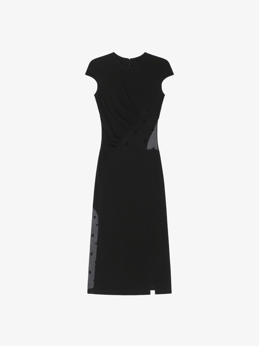 Women Givenchy Dresses | Dress In Crepe And 4G Tulle Black