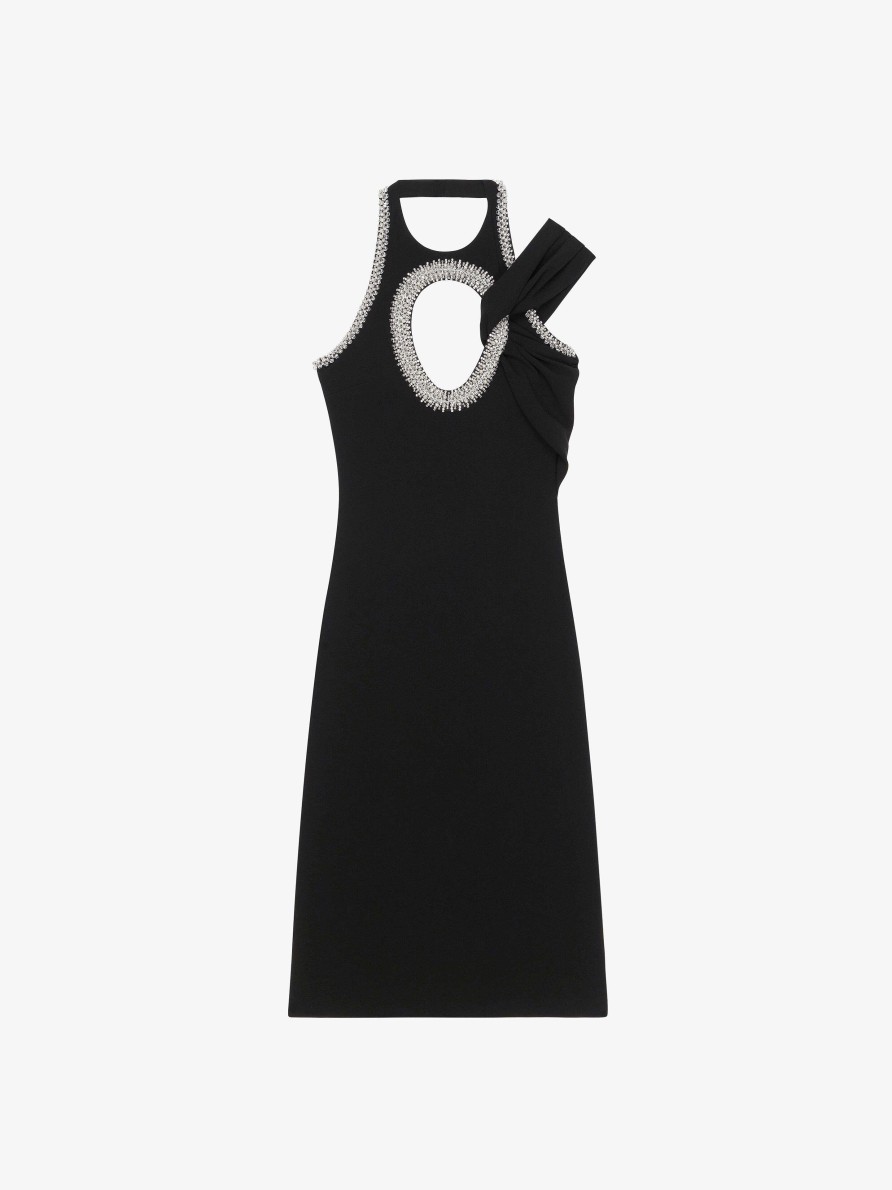 Women Givenchy Dresses | Evening Dress In Crepe And Satin With Pearls And Crystals Black/Silvery