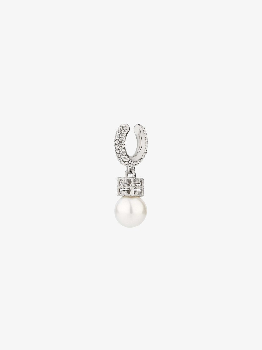 Women Givenchy Jewelry | Pearl Earcuff In Metal With Crystals White/Silvery