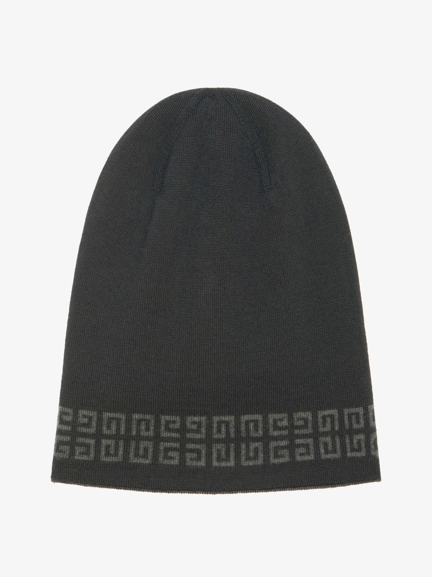 Men Givenchy Beanies & Caps | Givenchy 4G Double Sided Beanie In Wool Grey/Black