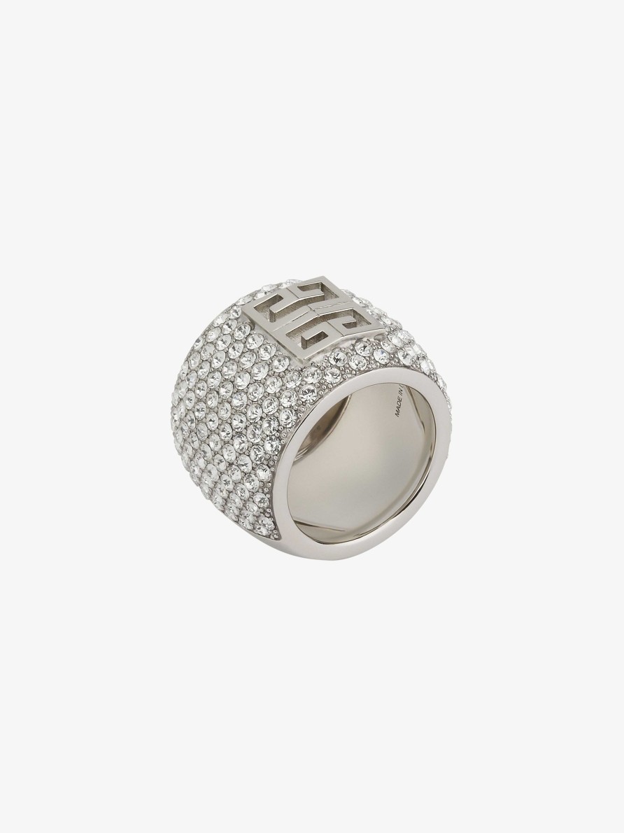 Women Givenchy Jewelry | 4G Ring In Metal With Crystals Silvery